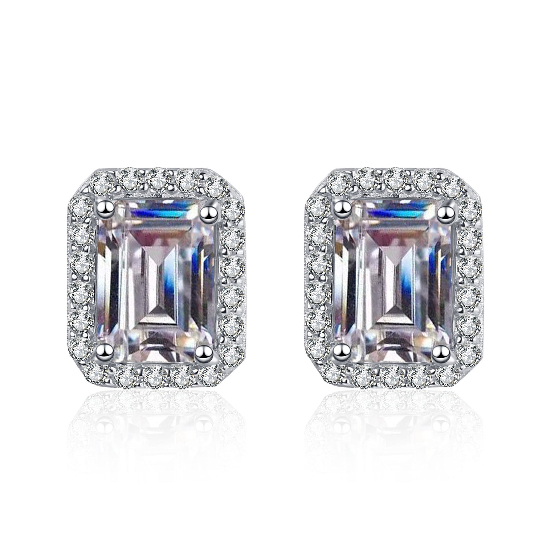 Italian Large Emerald Cut Design 4 Carat Moissanite Diamond Earrings set in 925 Silver (GRA)