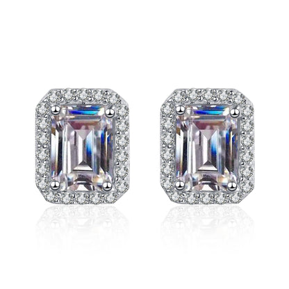 Italian Large Emerald Cut 4 Carat Moissanite Earrings in 18K White Gold Plated 925 Silver (GRA) Capella Jewellery main image