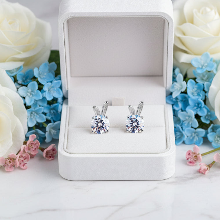 Star Rabbit 2 Carat Moissanite Diamond Earrings set in 925 Sterling Silver (GRA)