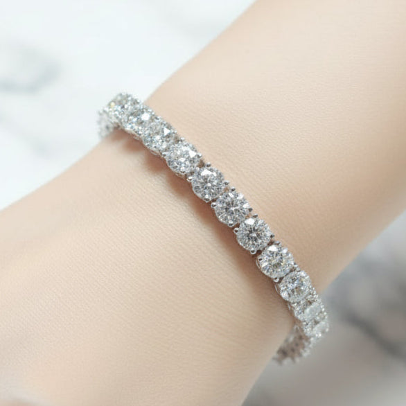 European Tennis Bracelet Pave Full 1 Carat Moissanite set in Platinum Plated 925 Silver (GRA) Capella Jewellery