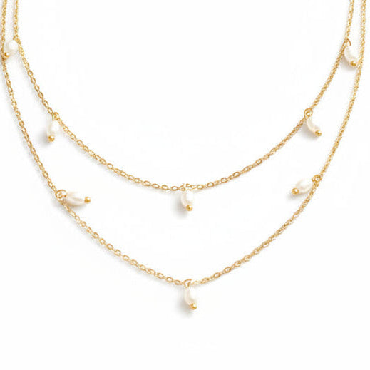 Elegant Italian Design Real Natural Pearl Double Layer Twin Necklace set in 18K Gold Plating Capella Jewellery