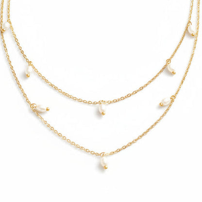 Elegant Italian Design Real Natural Pearl Double Layer Twin Necklace set in 18K Gold Plating Capella Jewellery
