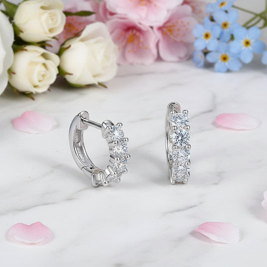 European Diamond Row 1 Carat Moissanite Diamond Earrings set in Platinum Plated 925 Silver (GRA)