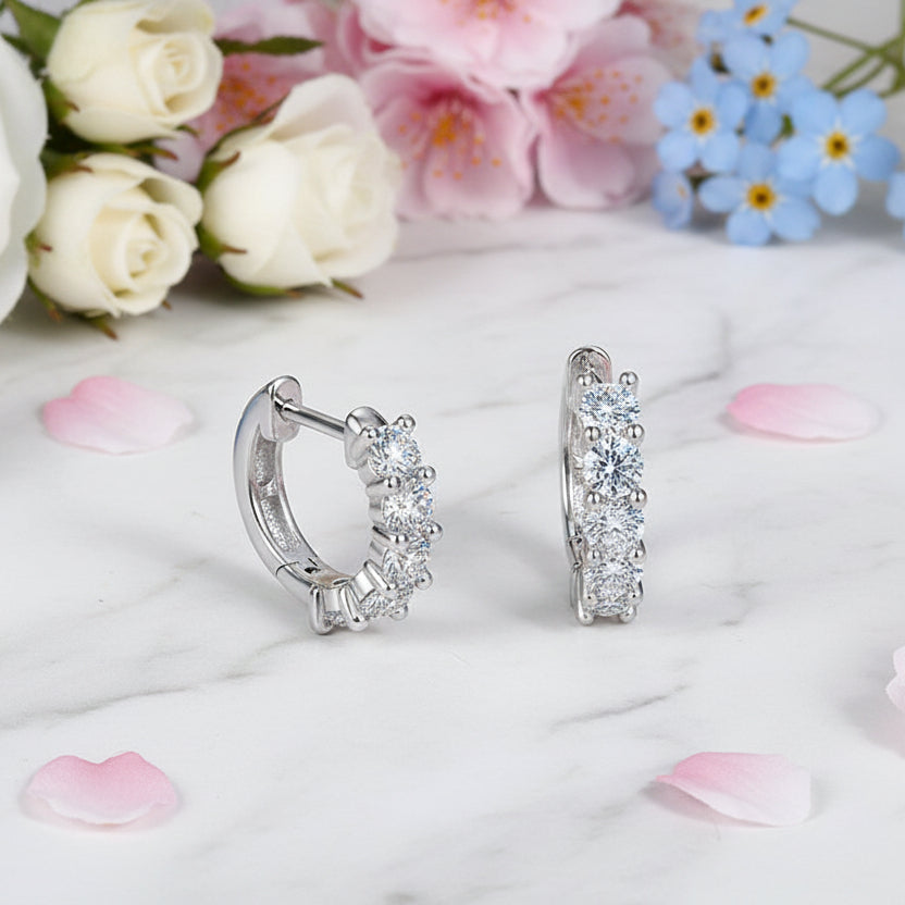 French Single Row 1 Carat Moissanite Diamond Earrings set in Platinum Plated 925 Silver (GRA)