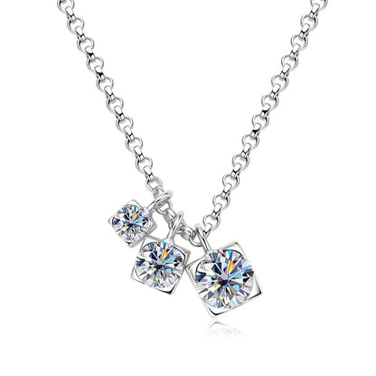 European Three Stones 0.9 Carat Moissanite Necklace set in 18K White Gold Plated 925 Silver (GRA) Capella Jewellery