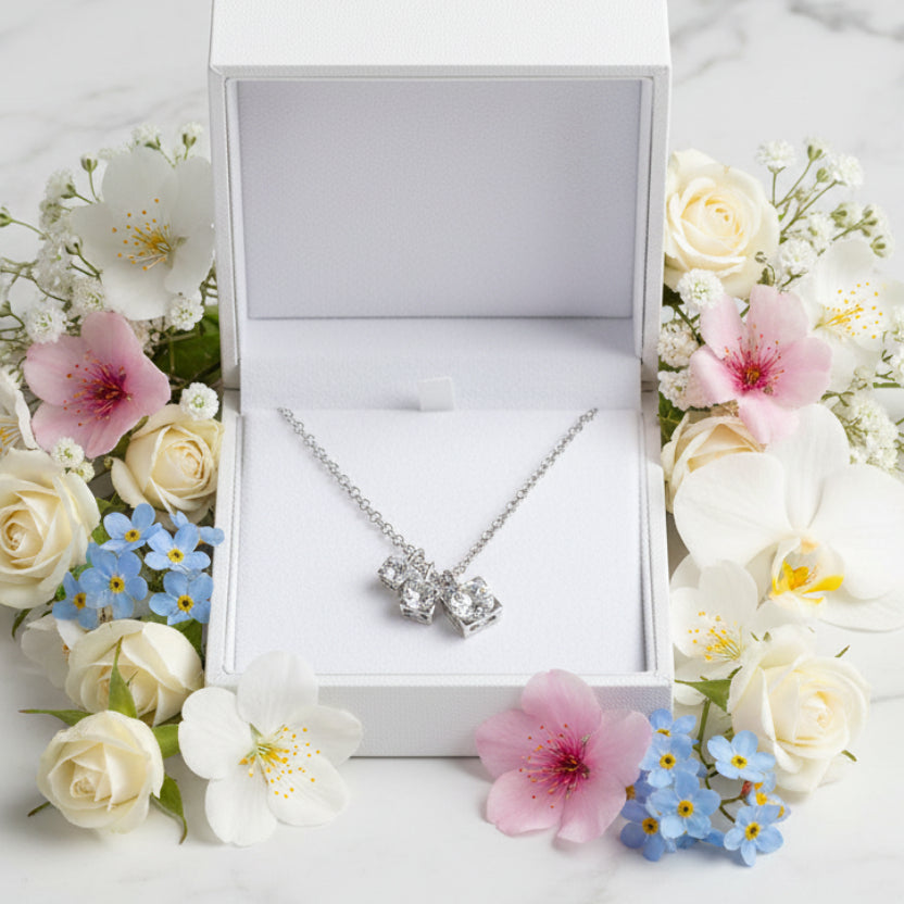 Three Stones 0.9 Carat Moissanite Diamond Pendant set in 925 Sterling Silver Necklace (GRA)