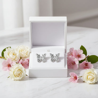 Japanese Inspired Antique Retro Ziyun Butterfly Motif Earrings set in 925 Sterling Silver Capella Jewellery