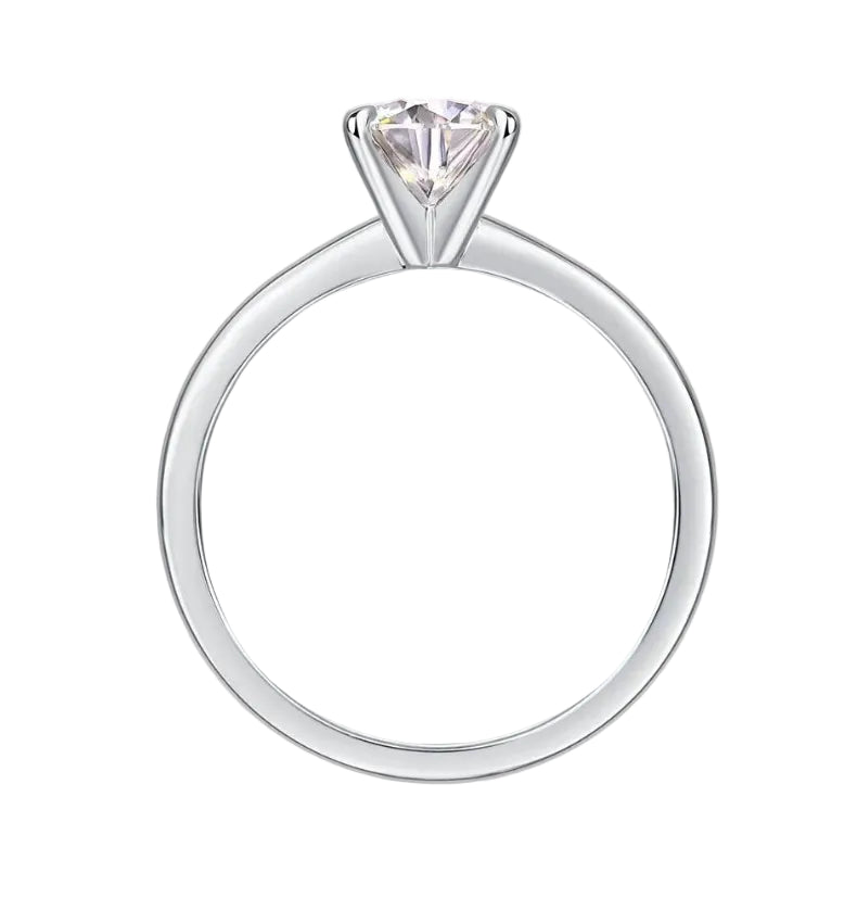 Four-Claw Engagement Ring 1 Carat Moissanite Diamond set in Platinum Plated 925 Silver (GRA)