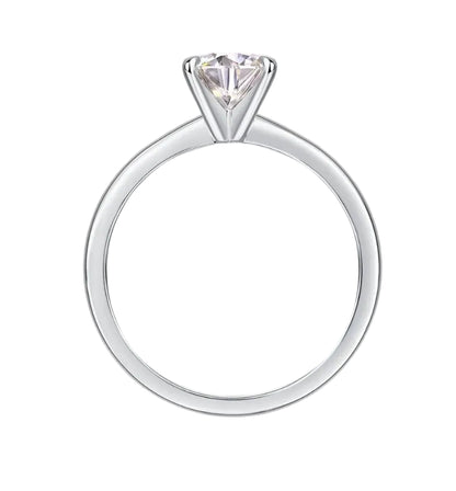 European Four-Claw Solitaire 1 Carat Moissanite Ring set in Platinum Plated 925 Silver (GRA) Capella Jewellery