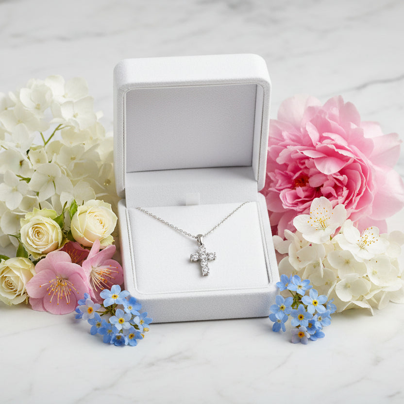 Exquisite Christian Cross 0.66 Carat Moissanite Diamond Pendent set in 18K Gold Plated 925 Silver (GRA)