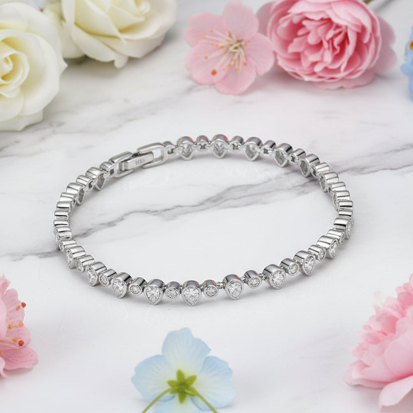 American Design Tennis Bracelet Natural Zircon set in 14K Gold Plated 925 Silver