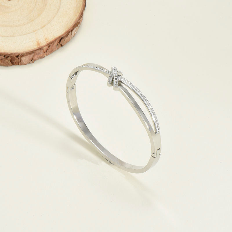 18K Gold Plated Bracelet with Diamond in Beautiful Geometric Korean Style