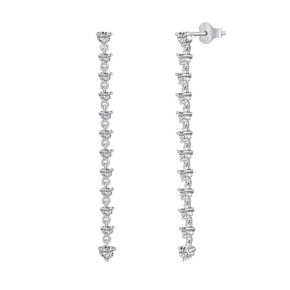 French Modern Tassel Design Natural Zircon Gemstone Earrings set in Platinum Plated 925 Silver
