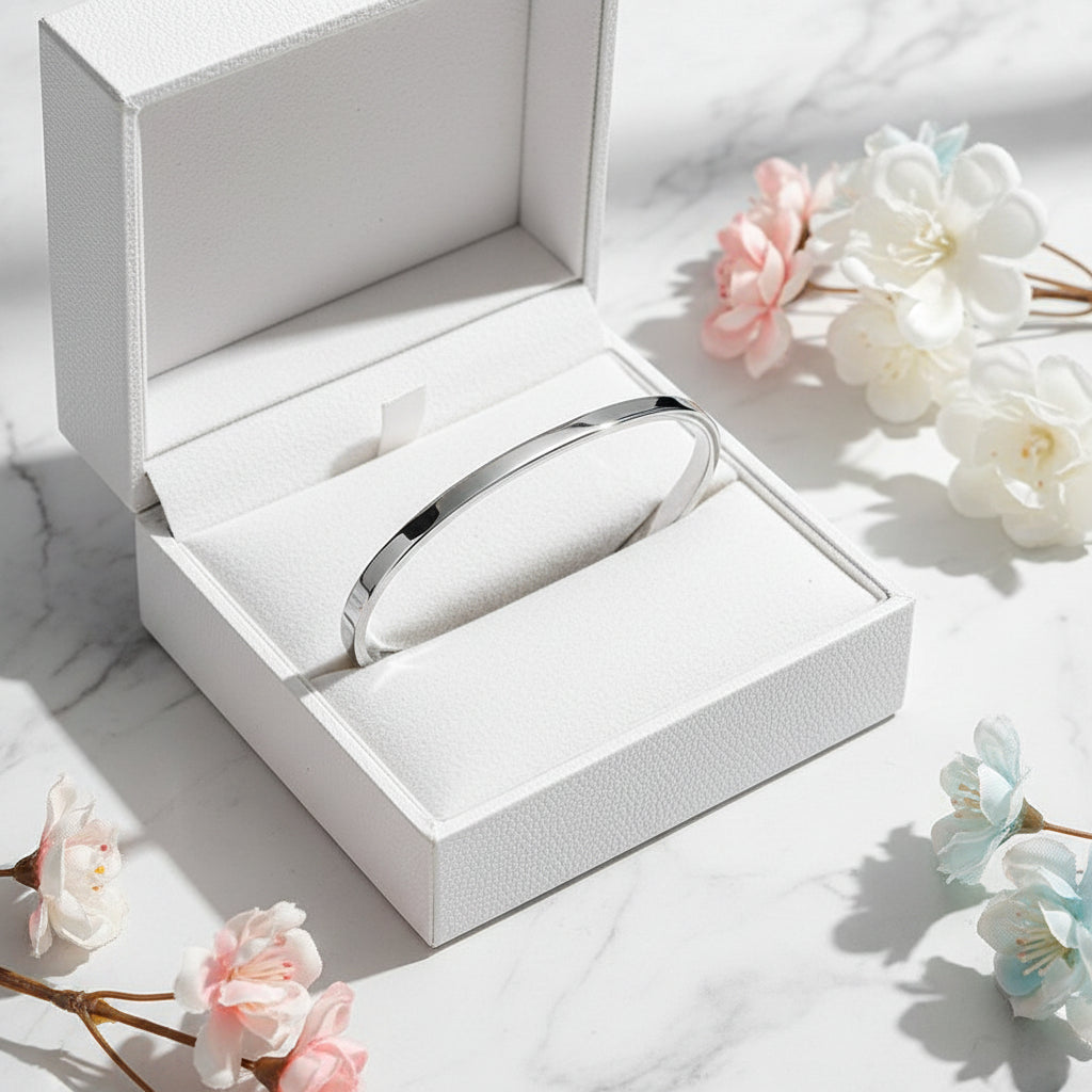 French Classic Elegance Opening Bangle Bracelet set in Platinum Plated 925 Sterling Silver Capella Jewellery