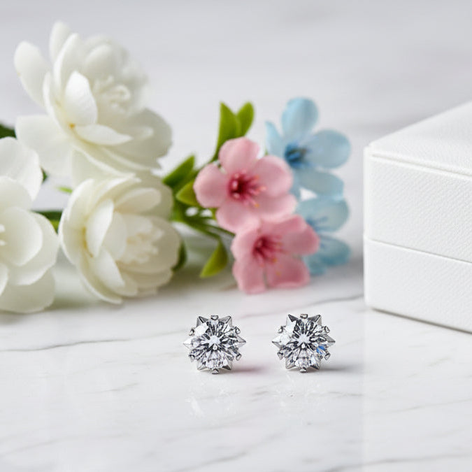 European Snowflake 2 Carat Moissanite Earrings set in 18K White Gold Plated 925 Silver (GRA) Capella Reya front