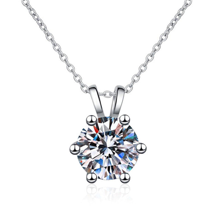 Timeless Six-Claw 1 Carat Moissanite Diamond Necklace set in Platinum Plated 925 Silver (GRA)