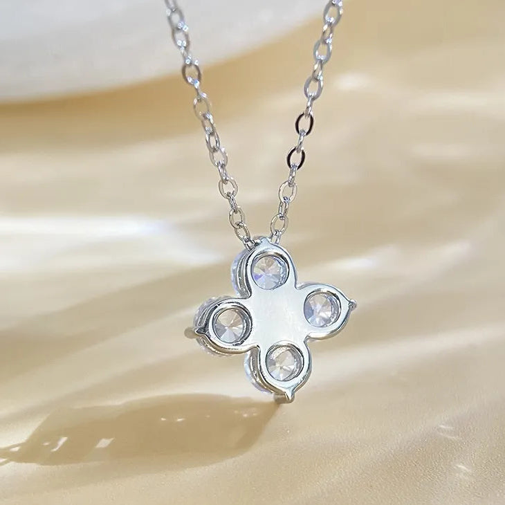 Four-Leaf Clover 2 Carat Moissanite Necklace set in 18K White Gold Plated 925 Silver (GRA) Capella Jewellery