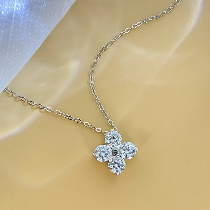 Four-Leaf Clover 2 Carat Moissanite Necklace set in 18K White Gold Plated 925 Silver (GRA) Capella Jewellery