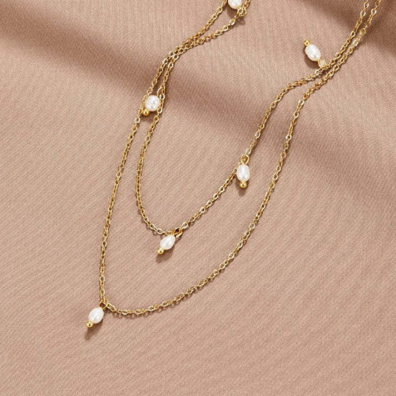 18K Gold-plated Natural Pearl Double-layer Twin Necklace