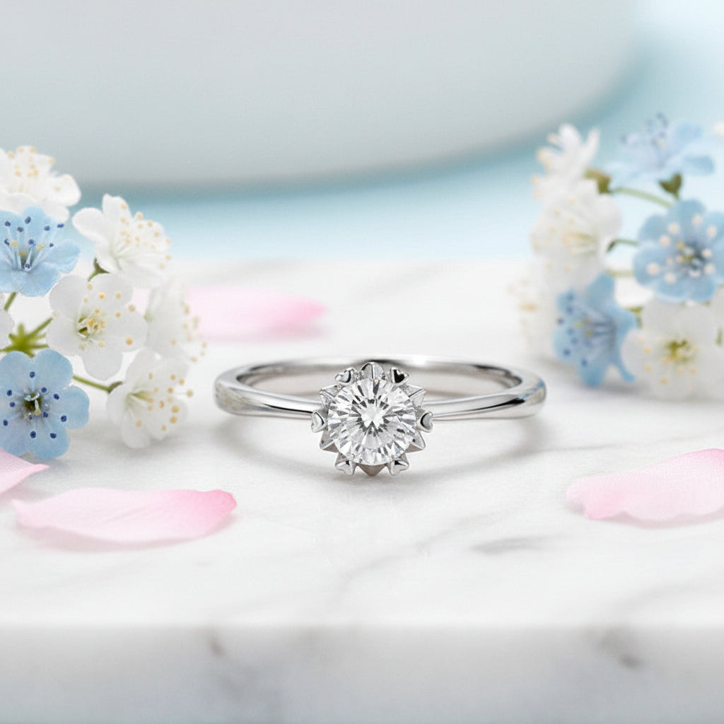 Hearts & Arrows Solitaire 0.5 Carat Moissanite Diamond Ring set in Platinum Plated 925 Silver (GRA)