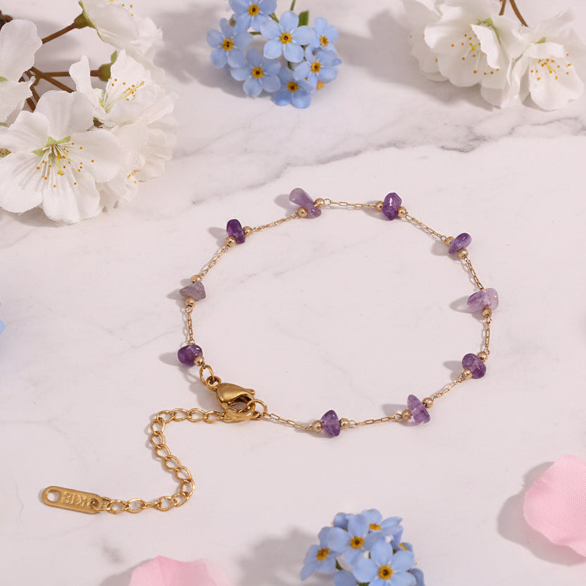 Amethyst Handmade Necklace and Bracelet set in 18K Gold Plating