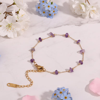 French Summer Purple Amethyst Handcrafted Necklace and Bracelet set in 18K Gold Plating Capella Jewellery