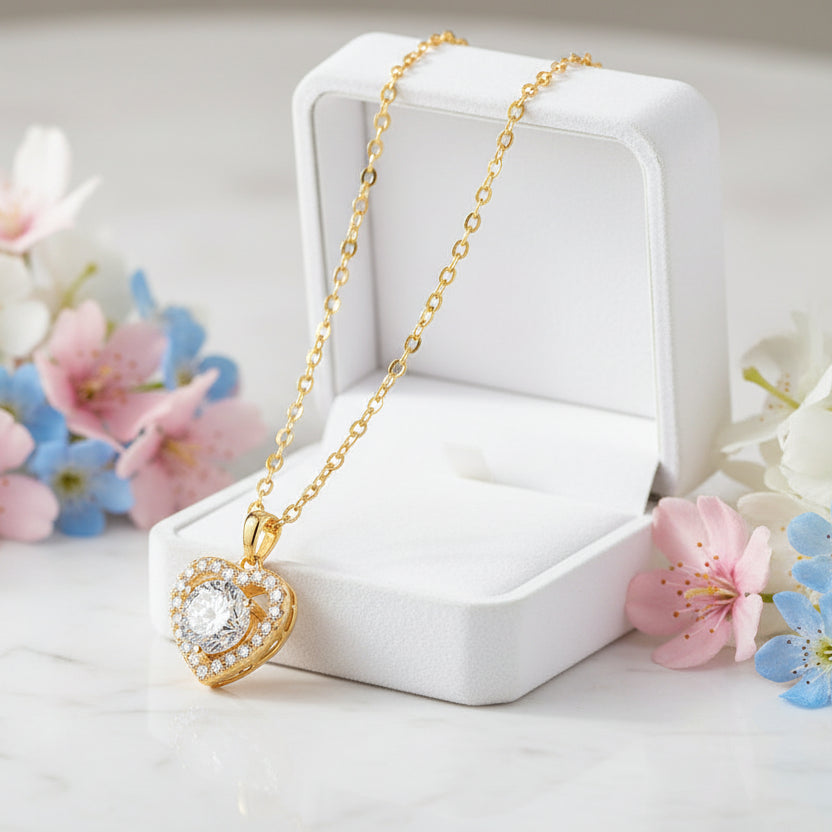 Clavicle Heart 1 Carat Moissanite Diamond Pendant set in 18K Gold Plated 925 Silver (GRA)
