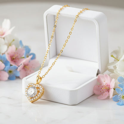Italian Clavicle Heart 1 Carat Moissanite Pendant set in 18K Gold Plated 925 Sterling Silver (GRA) Capella Jewellery