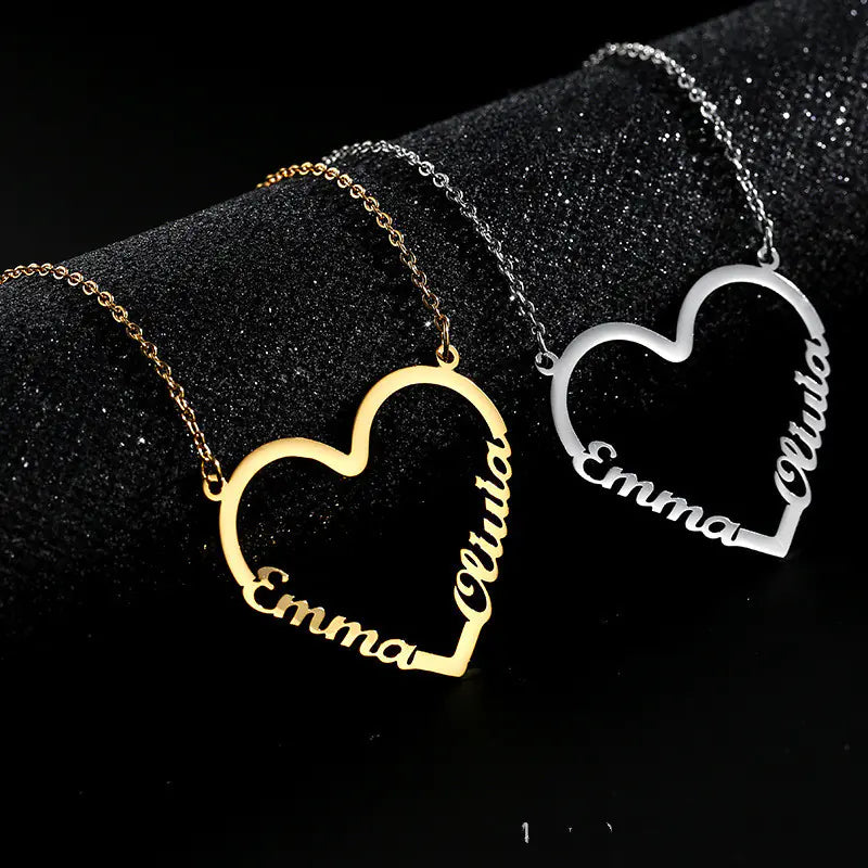 Custom Heart Name Necklace with English Letters